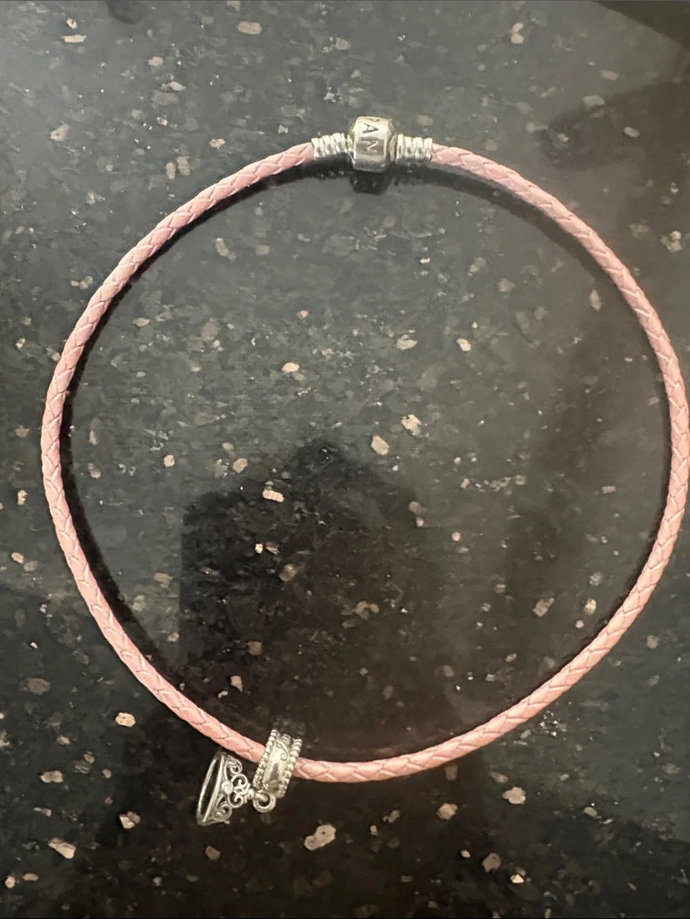 Rare Pandora Pink Braided Leather Bracelet/Necklace with Silver Crown Charm